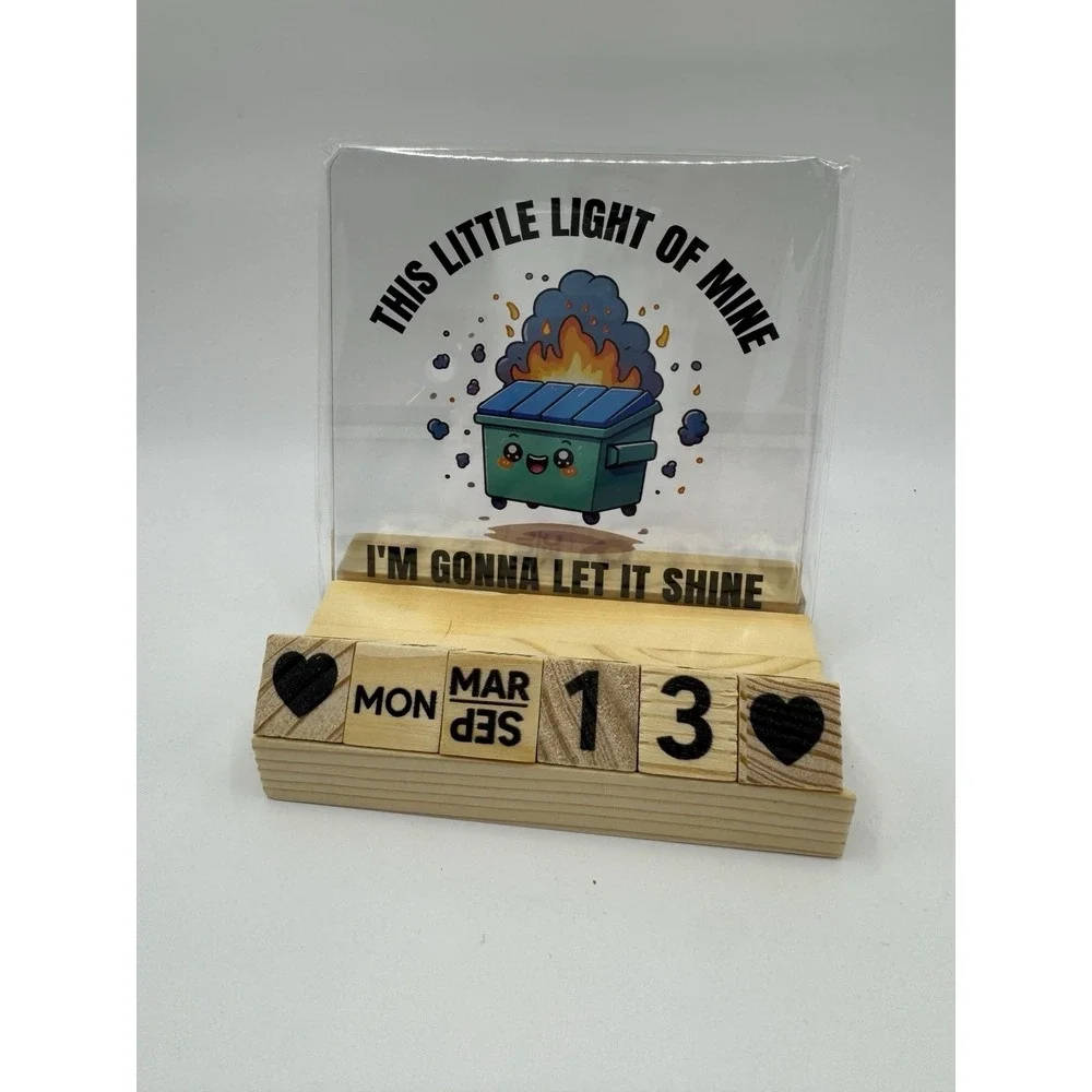 Dumpster Fire Desk Calendar Wood Block Perpetual Acrylic Funny Coworker Gift‎
